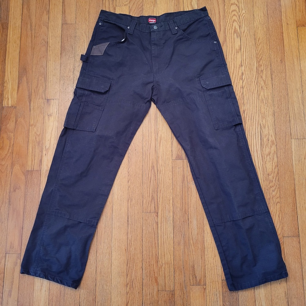 Wrangler Workwear Black Cargo Ripstop Canvas Pants 36x32 Work Barn Utility